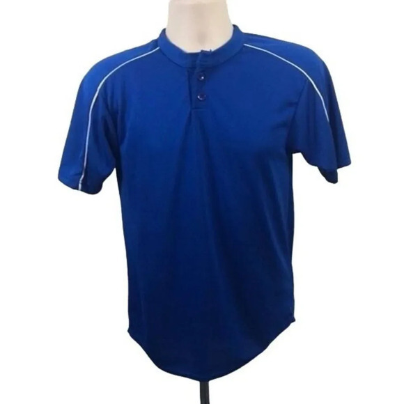 Royal Blue 2 Button Baseball Jersey Sport Athletic T-Shirt - Picture 1 of 12